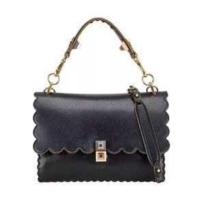 Fendi Kan handbag shoulder black leather crossbody monogram chain 2 way